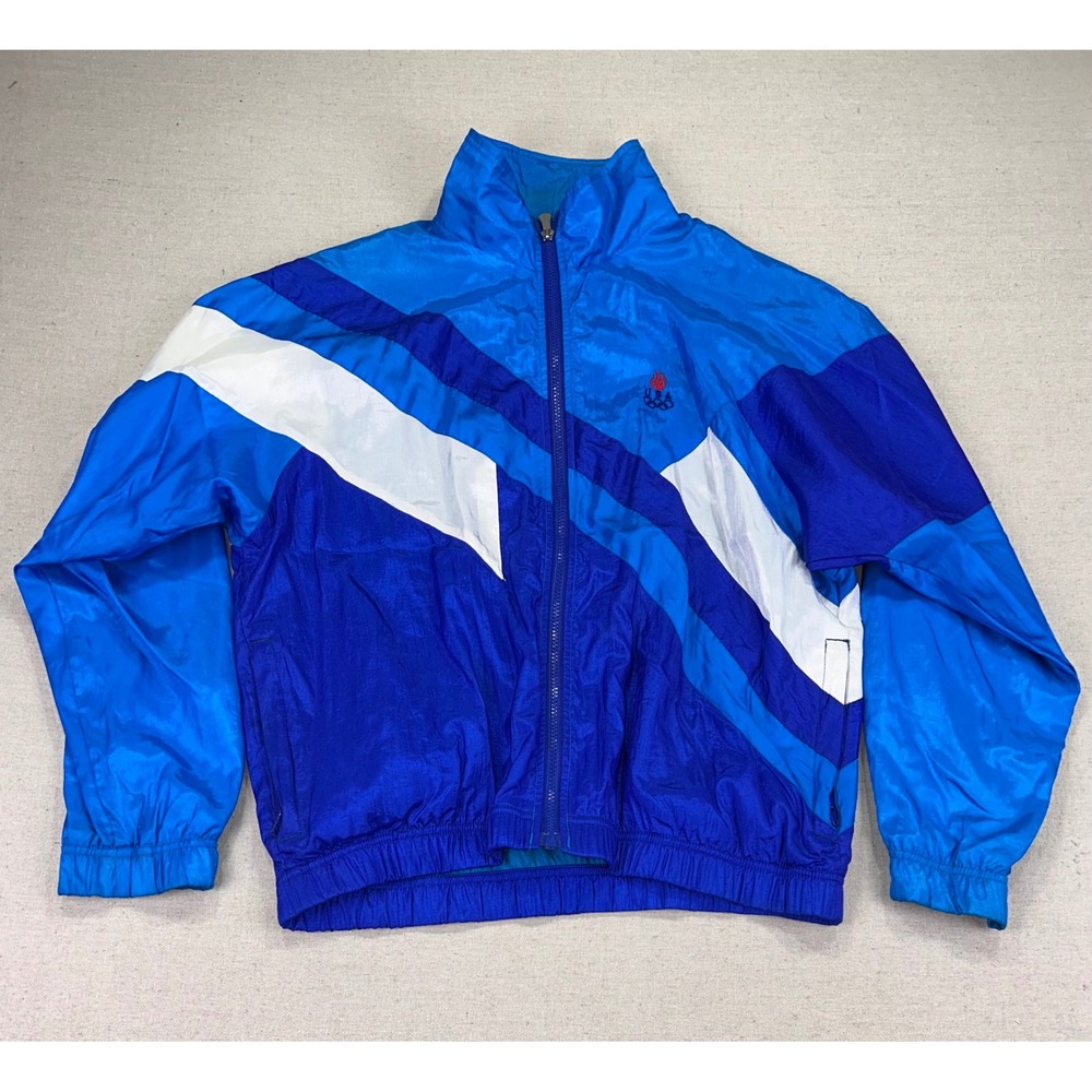 Vintage USA Olympic Tracksuit JCPenney Blue Colorblock Windbreaker Set Mens M‎